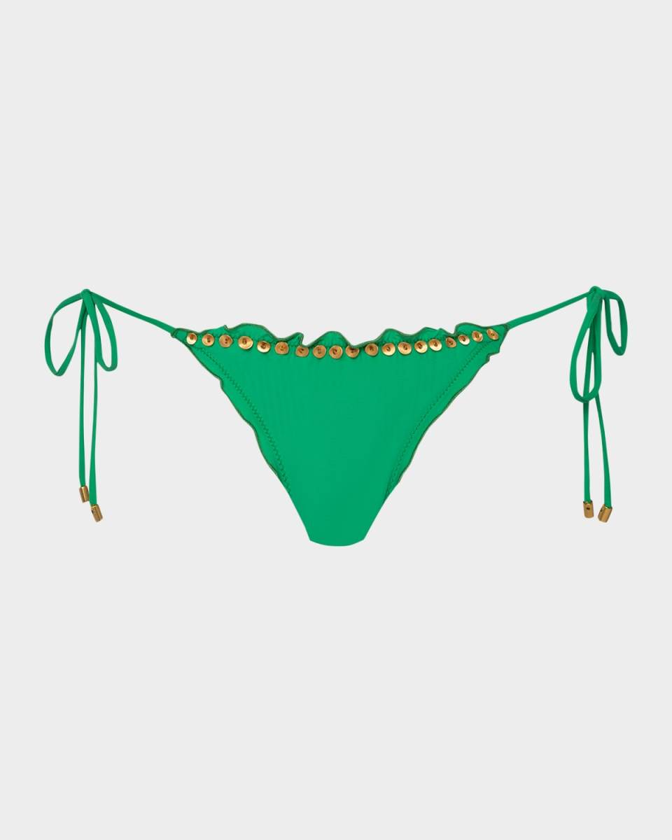 Embroidered Lettuce Edge Tie Full Bikini Bottoms